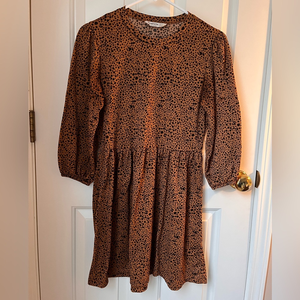 STRADIVARIUS Leopard Print Long-sleeve Dress, SMALL